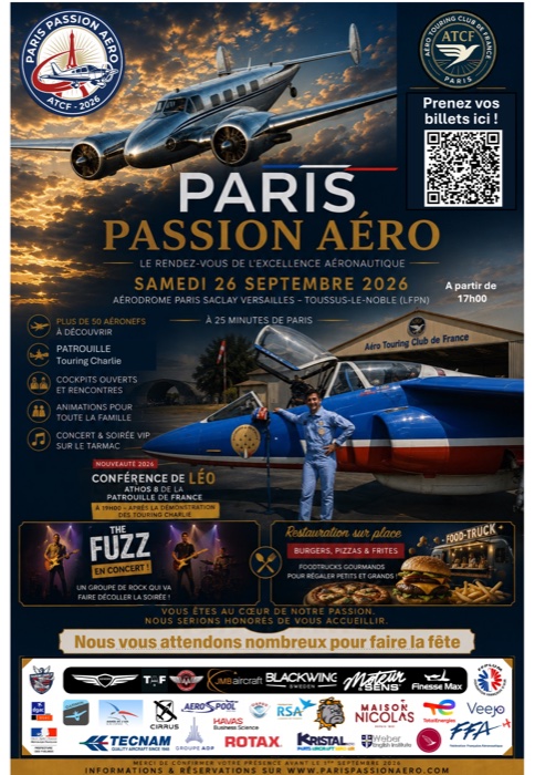 Affiche officielle des Rencontres Paris Passion Aéro — samedi 26 septembre 2026, aérodrome Paris Saclay Versailles Toussus-le-Noble